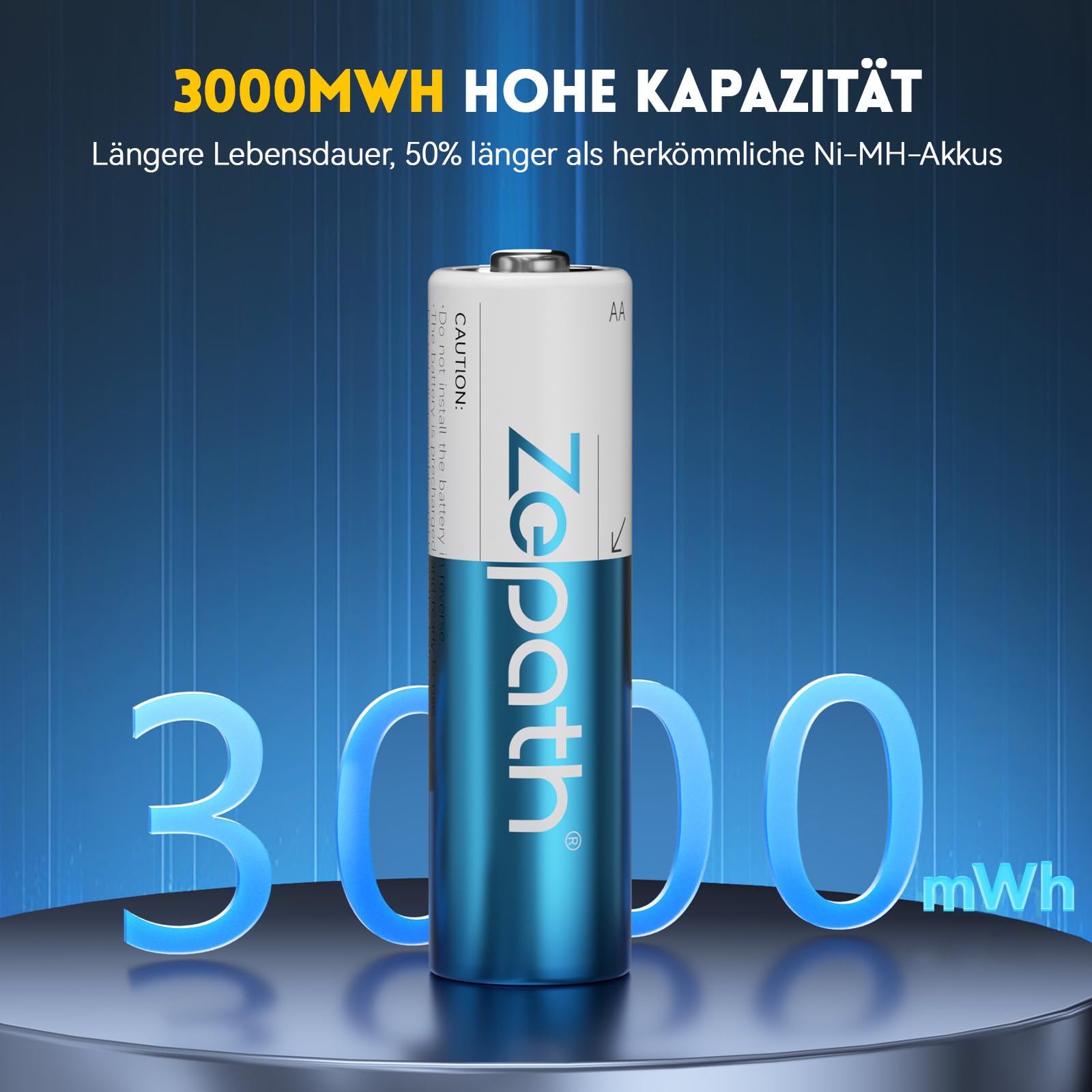 Zepath Wiederaufladbare Lithium Akkus AA 8-Pack mit Ladegerät, 3000mWh Hohe Kapazität 1.5V AA Batterien 2