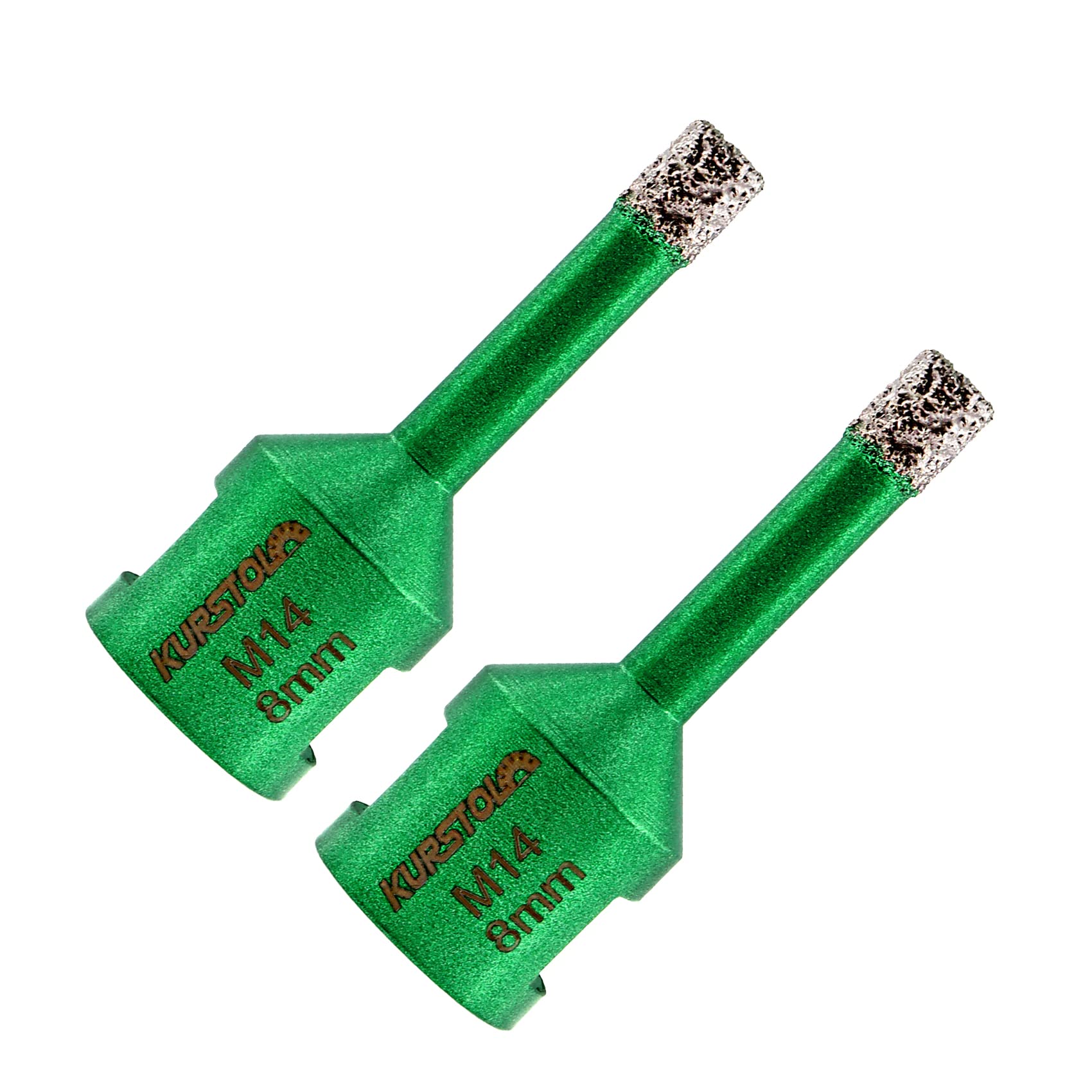 KURSTOL Diamond Core Drill Bits - 2pcs 8mm with M14 thread Tile Hole Saws for Dry Drilling Porcelain Ceramic Tile Granite Marble Stone Vacuum Brazed Diamond Drill Bit