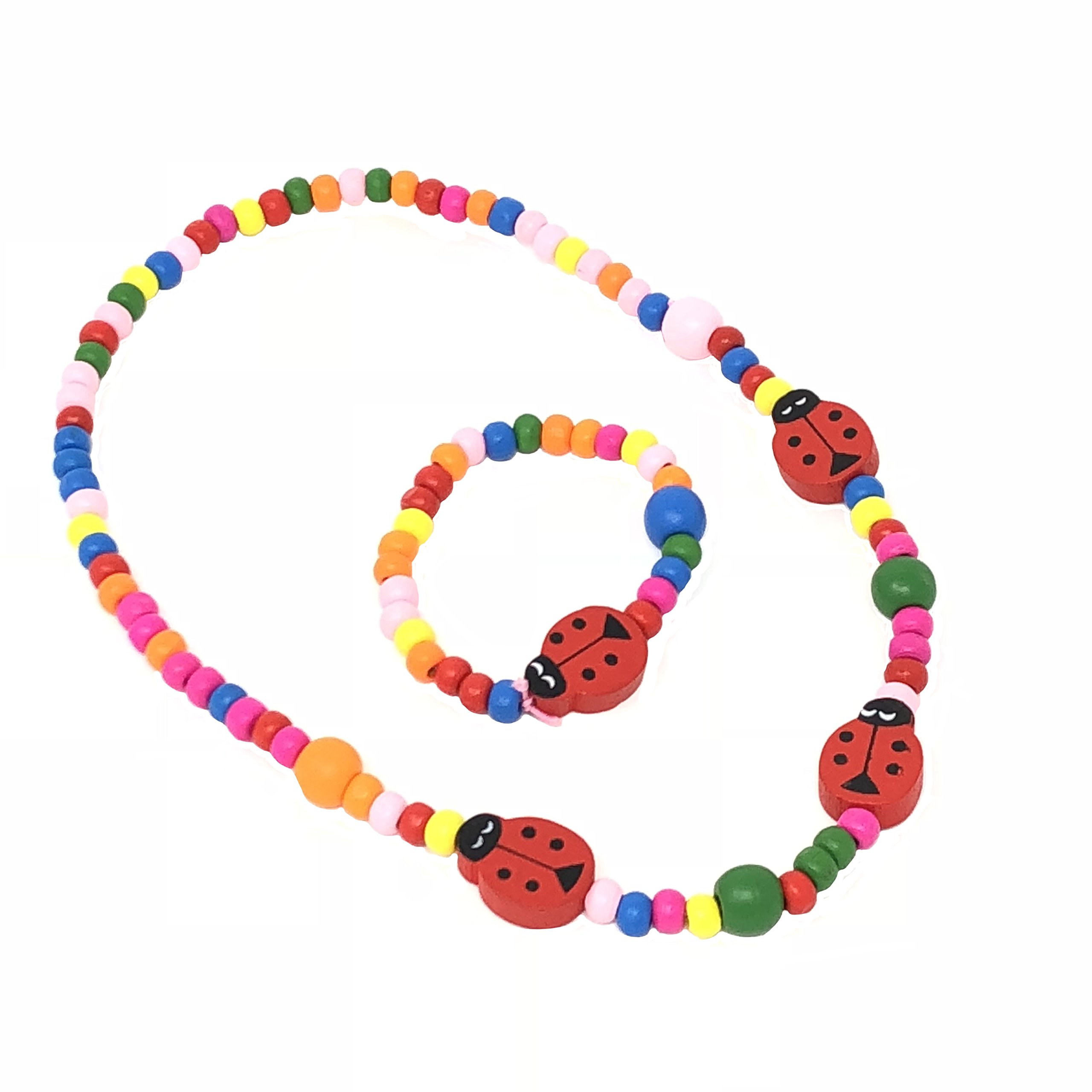 Children's Ladybird Beaded Necklace and Bracelet Set - Girls Party Bag Fillers
