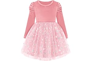 Bkixhv Toddler Girls Velvet Christmas Dress Kids Long Sleeve Snowflake Tulle Tutu Party Dresses Baby Fall Winter Outfits