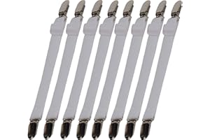 monochef 8pcs(2 Sets) Sheet Straps Suspenders Band Adjustable Bed Corner Holder Elastic Fasteners Clips Grippers Mattress Pad Cover Fitted Sheet