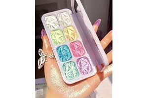 EVPCT 8 Color Face Cheek Highlighter Makeup Palette Shimmer Glitter Iridescent Multichrome Holographic Eyeshadow Palette Purple Rainbow Glitter Highlighter Makeup Highlight and Contour Chrome Eye Make up