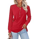 Minetom Women's Lace Long Sleeve Tops Henley Shirts Casual Blouses T Shirts Fall Clothes