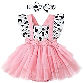 Amiblvowa Newborn Baby Girl Summer Clothes Pink Cow Print Ruffle Tutu Romper Dress Princess Birthday Western Cowgirl Outfit