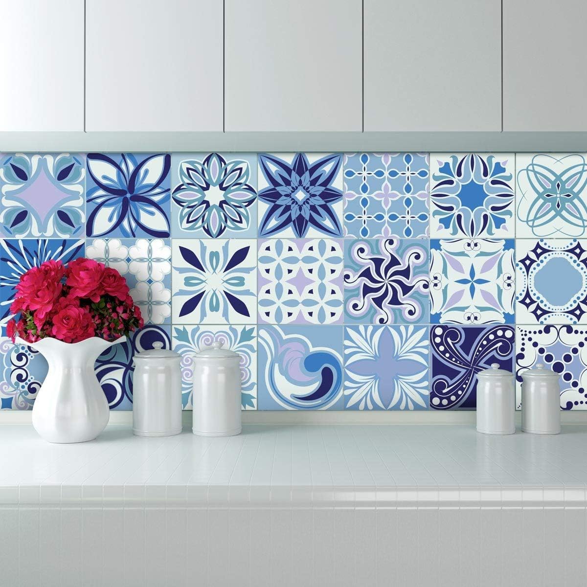 Ambiance Sticker Self-Adhesive Decorative Wall Decal Cement Tile for Bathroom and Kitchen Madère - Pack of 30 Stickers of 15 x 15 cm