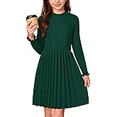IIMMER Girls Cable Knit Mock Neck Sweater Dress Fall Winter Long Sleeve Casual Dresses 5-14 Years
