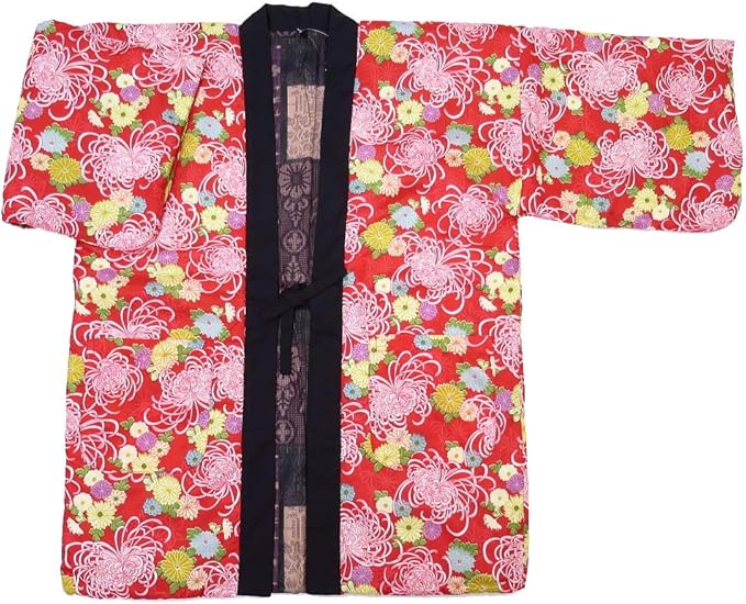 Amazon 乱菊 赤 和柄綿入りはんてん リバーシブル 女性用 フリーサイズ アウトドア レディース 通販