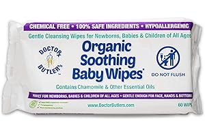 Doctor Butler's Organic Baby Wipes - Hypoallergenic & Unscented Baby Wipes, Safe for Baby Sensitive Skin Care, Made with Chamomile & Essential Oils (1pk – 60 Wipes)