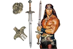MASTER DAMASCUS MAKER Conan The Barbarian Sword – Real Full Tang Atlantean Swords | 5160 Carbon Steel, Brass Fittings & Leather Sheath | Medieval Fantasy King Sword Prop | Gift for Him, Christmas, Viking Gift for Him