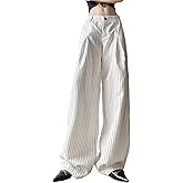 Viatabuna Women's Casual Striped Wide Leg Pants Low Waisted Y2K Baggy Pants Lounge Pinstripe Lightweight Trousers Work Pants