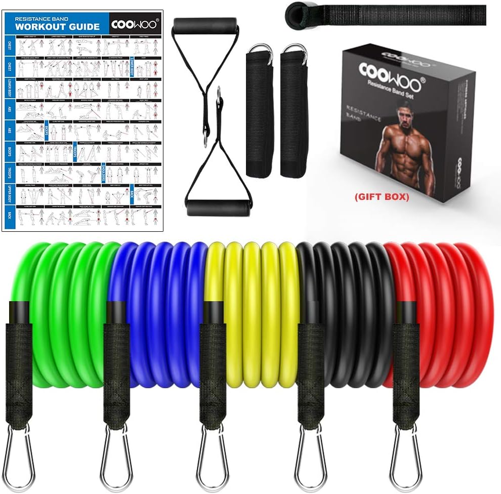 COOWOO 2020 Upgrade Resistance Bands Set, Exercise Bands, Legs Ankle Straps, Perfect Home Gym for Arms, Legs and Full Body Training,Carry Bag Included