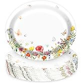EggSun Floral Oval Paper Plates 10’’x 12’’, Large Disposable Heavy Duty Oval Paper Plates Dinner Size for Birthday Wedding Bridal Baby Shower Tea Party Supplies, 50 Guests