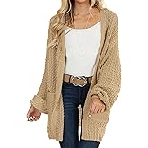 MEROKEETY Women's 2025 Fall Open Front Chunky Knit Sweater Oversized Lantern Sleeve Cardigan Outwear