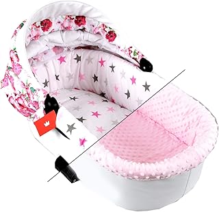 BABYLUX Nestchen für Kinderwagen Stubenwagen BABYWANNE + Matratze 2 Tlg Set Doppelseitig (W10 - Rosa + Sterne)