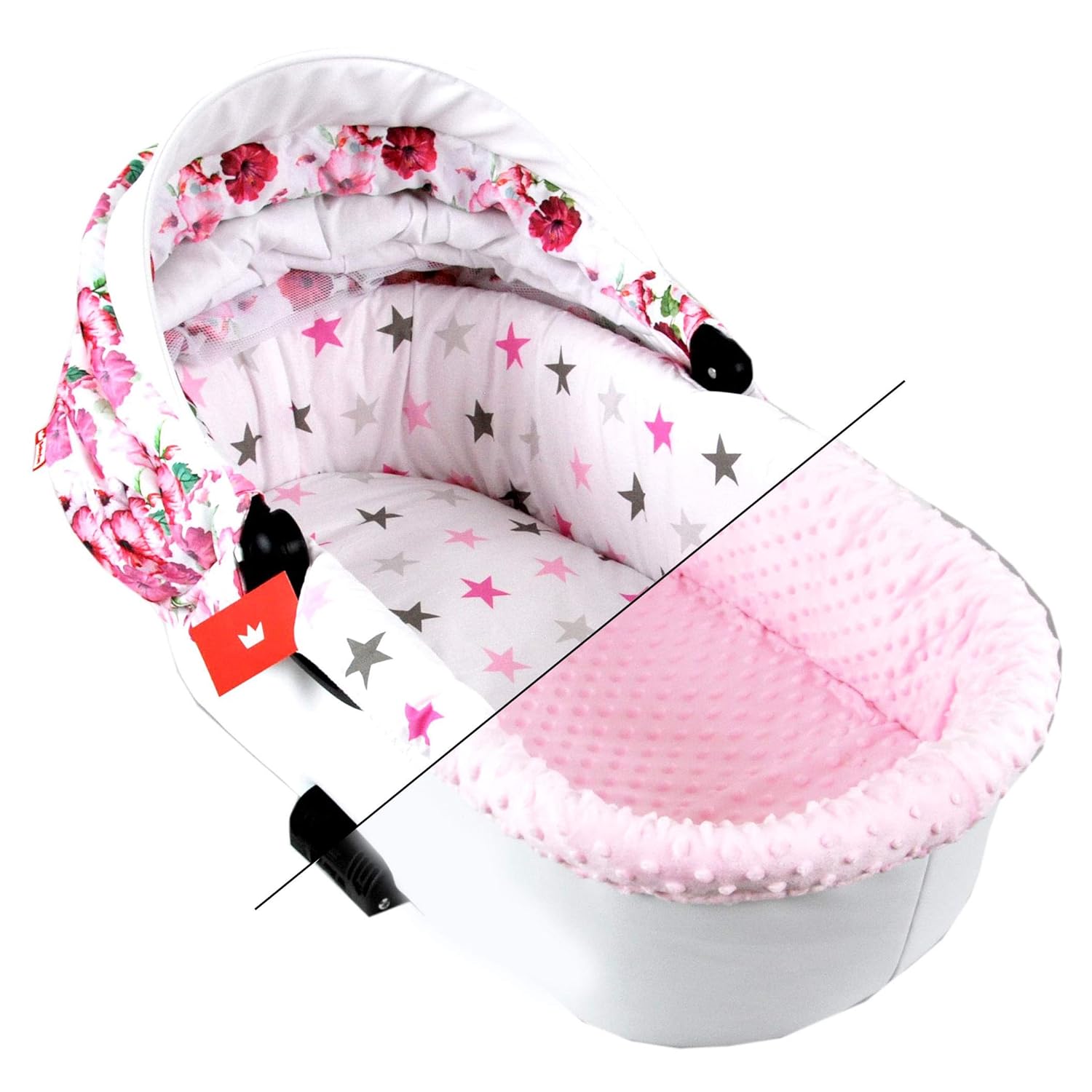 BABYLUX Nestchen für Kinderwagen Stubenwagen BABYWANNE + Matratze 2 Tlg Set Doppelseitig (W10 - Rosa + Sterne)