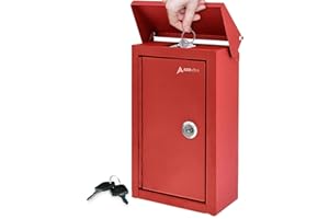 AdirOffice Outdoor Large Key Drop Box - Commercial Grade Heavy-Duty Storage Box - Safe & Secure Parcel & Packages - for Home & Business Use (Red)