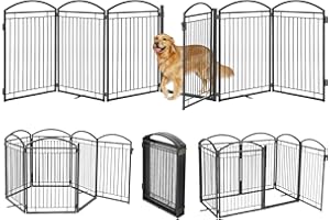 Paulmele Full Metal Free Standing Dog Gate with Door for Indoor & Outdoor, 144'' Extra Wide 32'' Tall Dog Gate for The Doorways,Large Openings,Decks,Porch,Pet Freestanding Safety Fence(6 Panels,Black)