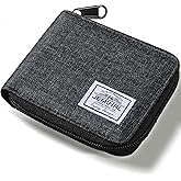 JEMINAL Zip Short Wallet for Men & Women: Boys & Girls Travel Bifold Fabric Canvas Wallet with Card Case - Women' Large Capacity Zip Wallet with Coin Purse Black