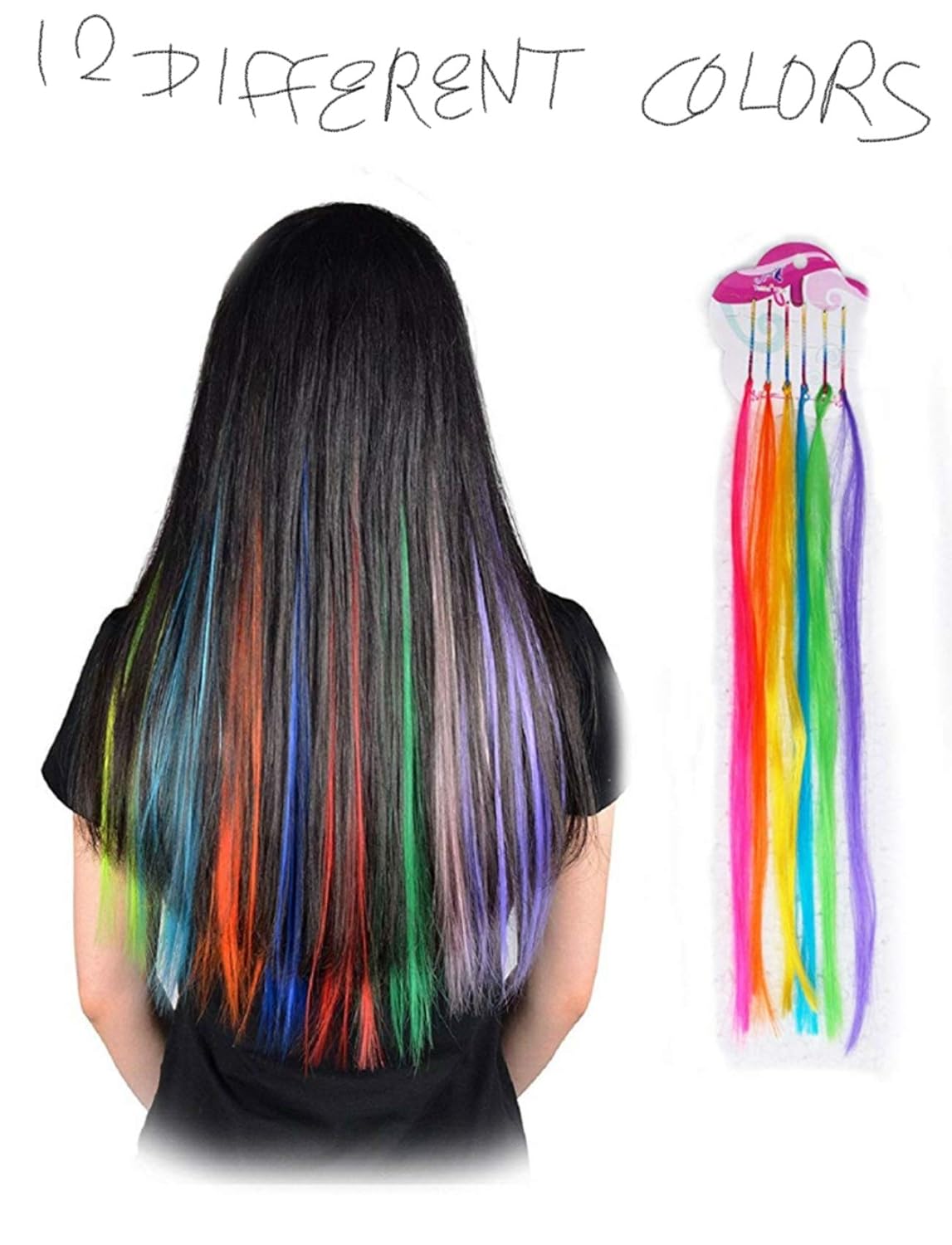 Alizz Set Of 12 Multi Color Party Highlights Hair Extensions