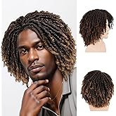 GNIMEGIL Ombre Brown Dreadlocks Wigs for Men Medium Length Afro Hairstyle Fake Braids Wig with Bangs in Synthetic Hair T1B/30 Color Dreads Wig Braided 14 inch
