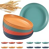 HEYCOME 12 Pcs Unbreakable Deep Dinner Plates Set, 9 inch Reusable Plastic Wheat Straw Plates, Microwave and Dishwasher Safe Plate for Kitchen, Lightweight Plate for Dessert, BPA Free, 4 Colors