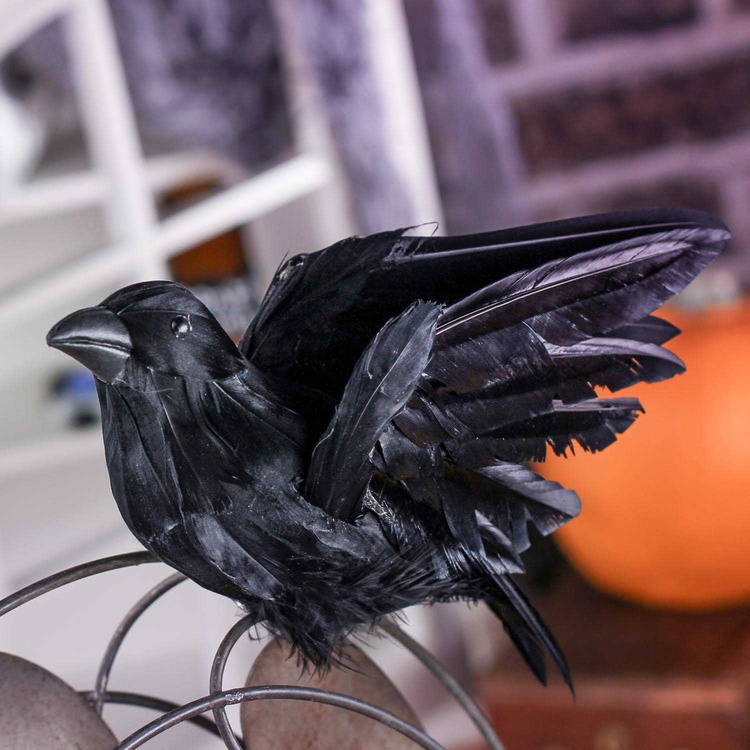 Artificial Large Life Size Black Feather Flying Crow for Halloween