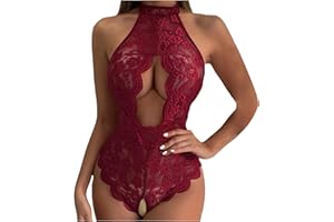 One Piece Womens Sexy Lingerie for Sex Naughty Play Halter Cut Out Lace Bodysuit Exotic Crotchless Teddy Lingerie