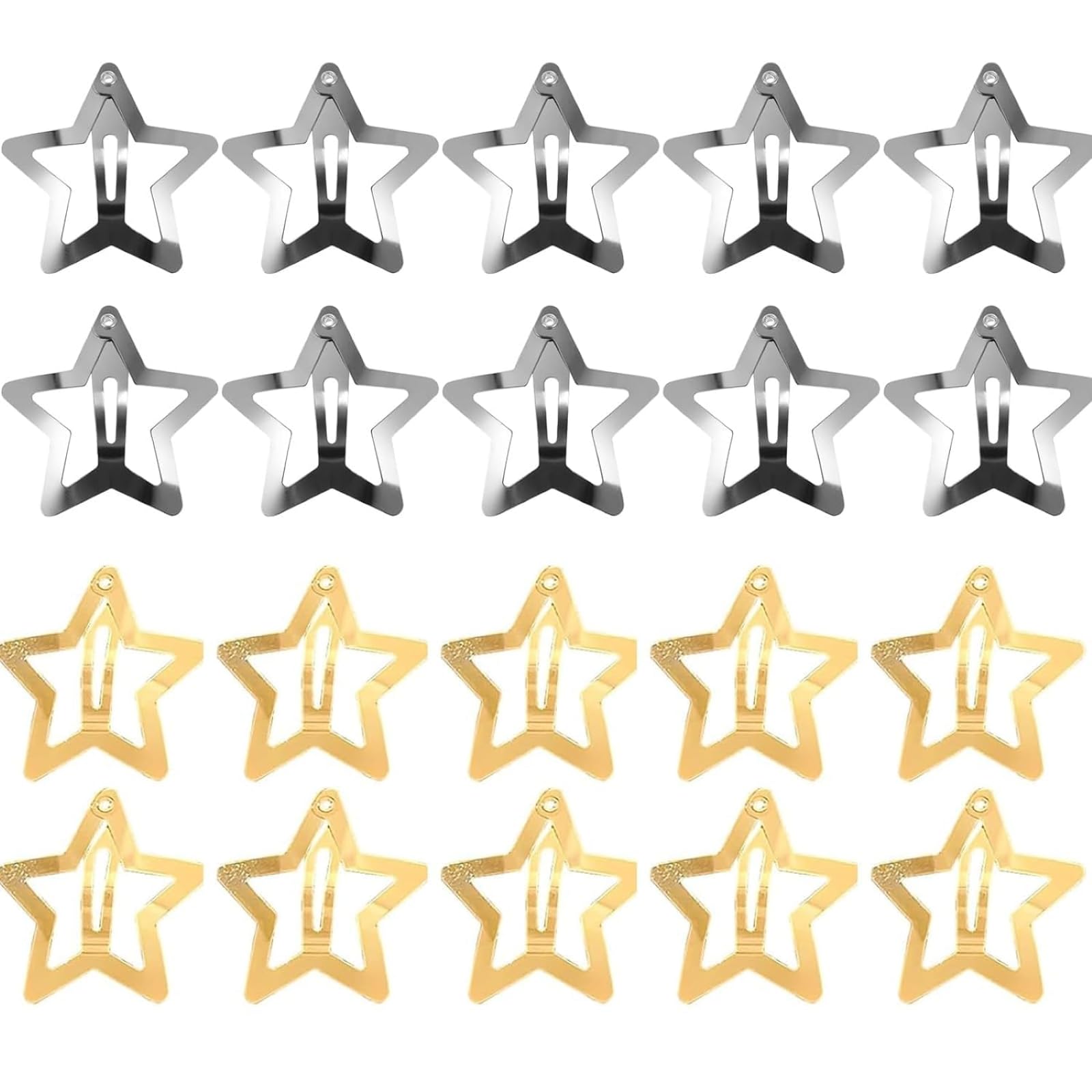 Pack of 20 Star Hair Clips, Mini Hair Clip, Silver and Gold, Star Hair Clip, Hair Accessories, Pentagram, Metal Snap Headpiece, for Children, Girls and Madame Hair Accessories