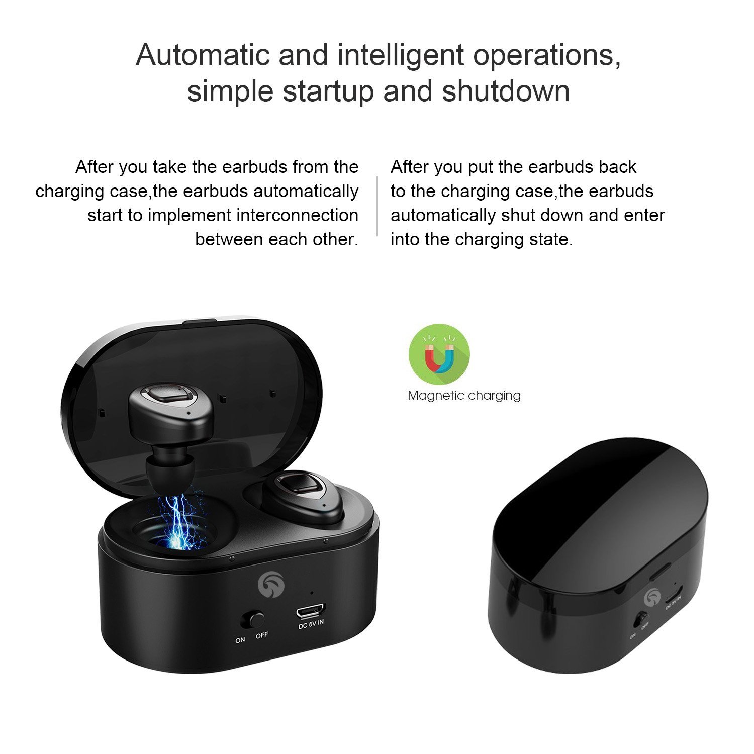 Bluetooth Earbuds - HiFi Stereo Ultralight Sport Wireless Earbuds, Portable Charging Box-Support Wireless Charge, In-Ear Bluetooth Headphones w/Mic for iPhone iPad Android(K5C-metallic)