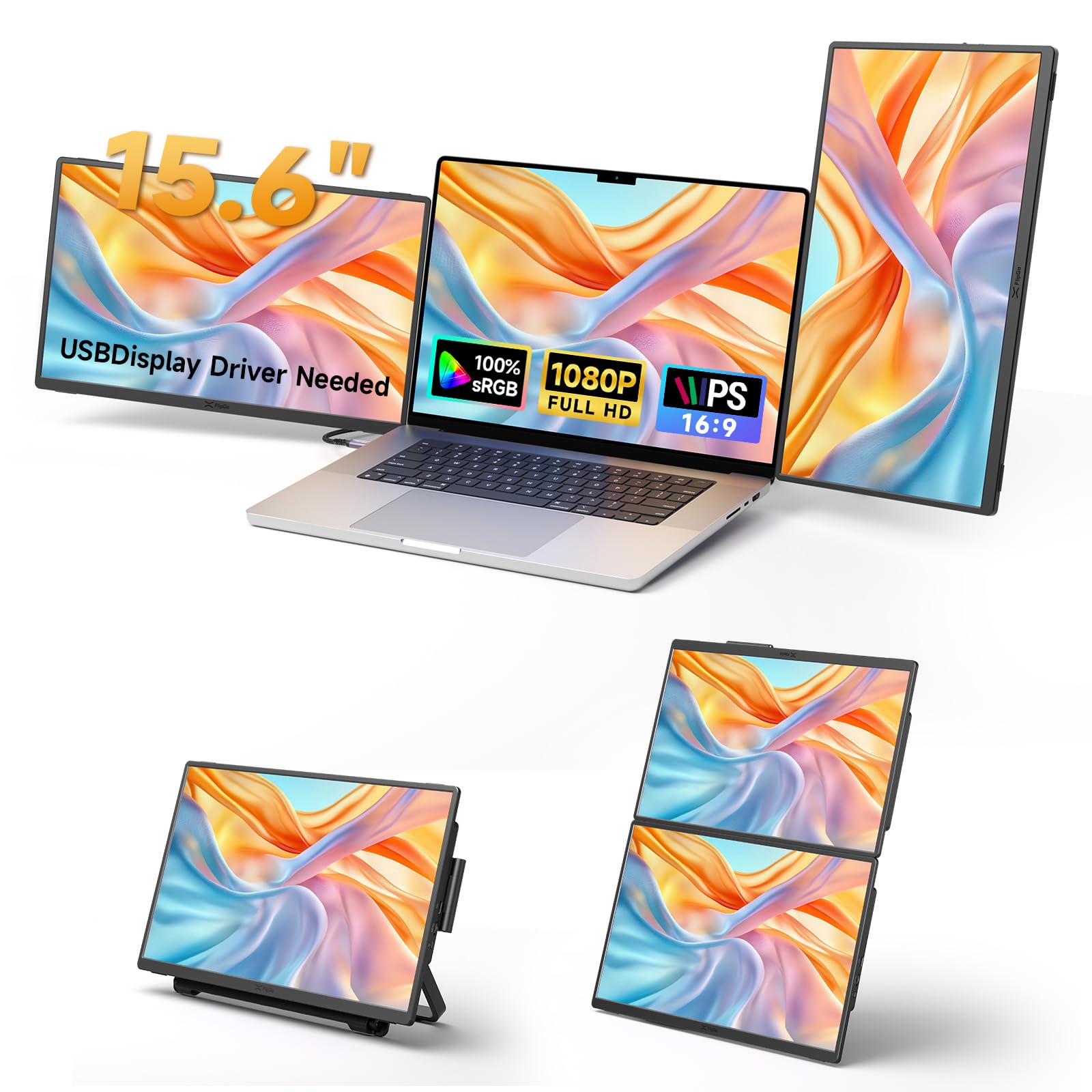 Photo 1 of JSAUX FlipGo Horizon Pro Laptop Screen Extender 15.6 Inch, Patented Snap-Lock Technology, 1080P FHD IPS Dual Screen Monitor, Triple Screen Laptop Monitor Extender Compatible with Windows/macOS/MacBook