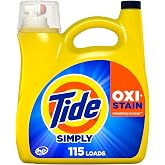 Tide Simply Oxi Boost + Ultra Stain Release, 162 fl oz, 115 Loads, Tough on Stains, Whitens, Brightens, Refreshing Breeze Scent