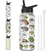 Frog Water Bottles with Straw, 32 Oz Insulated Stainless Steel Tumbler Cup Mug Frog Gifts for Women Girls Frog Lovers