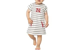Little King NCAA Infant Girls Short Sleeve Striped Dress-French Terry with Embroidered Team Logo-Sizes 6M, 12M and 18M