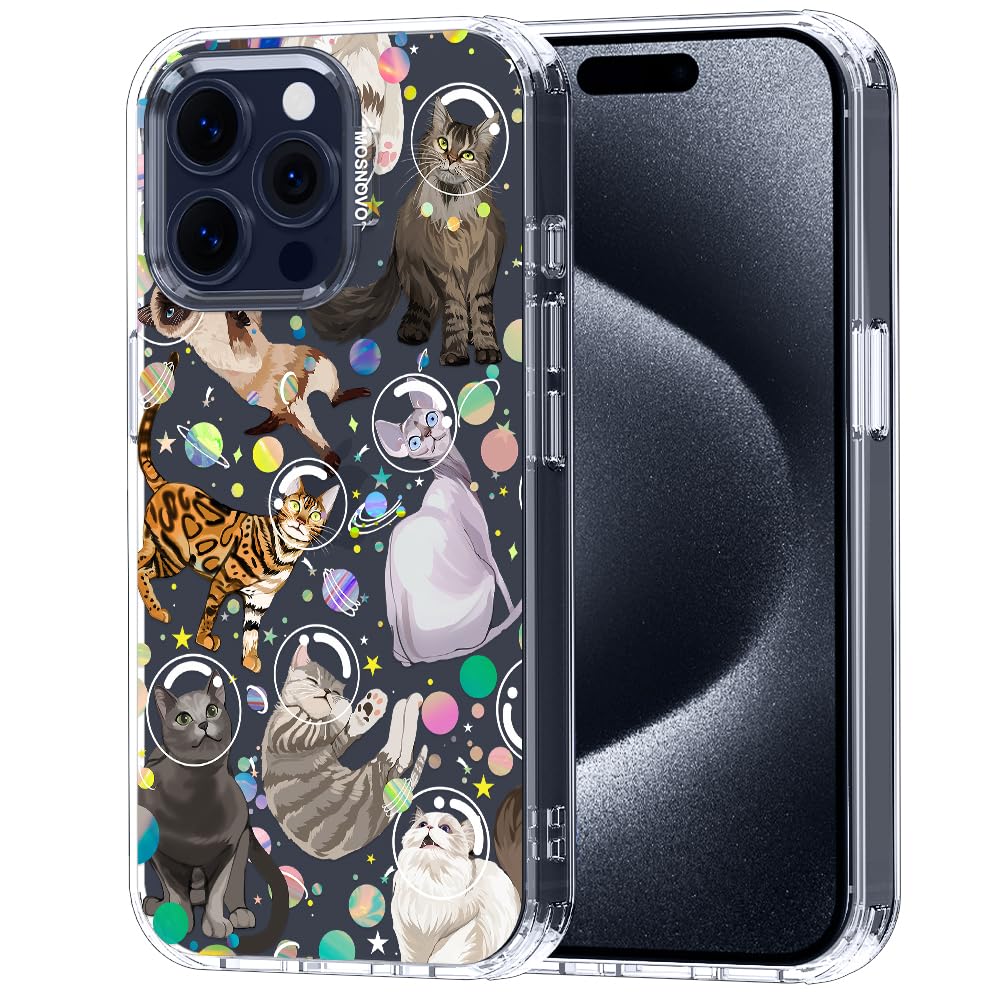 MOSNOVO Case for iPhone 15 Pro Max, [Buffertech 6.6ft Military-Grade Drop Protection] [Anti Peel Off Tech] Clear TPU Bumper Phone Case Cover Design - Space Cat — image 1