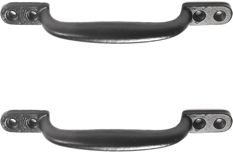 White Hinge 2x Black Cast Iron 6 inch 150mm Door Gate Pull Handles