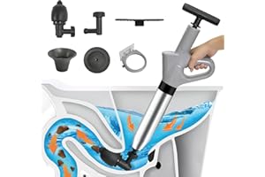 FRIOCASA Toilet Plunger, High-Pressure Toilet Snake Air Drain Blaster with Real-Time Barometer Plunger Toilet Clog Remover Plunge Blaster Toilet Unclogger for Bathroom, Sink,Kitchen Clogged（Gray）