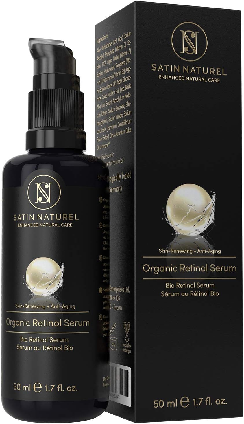 ORGANIC Retinol Serum 50ml - Advanced 3% Retinol Delivery System + 25% Vitamin C Complex with Aloe Vera, Hyaluronic Acid & Vitamin E - Vegan Anti Aging Moisturiser for Women Made in Germany