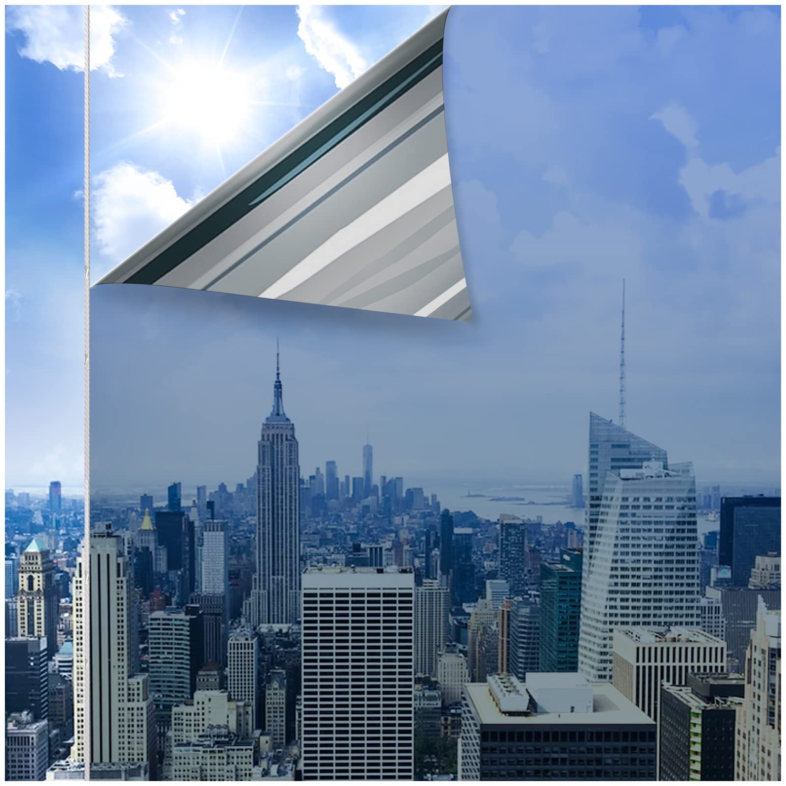CottonColors Window Film One Way Daytime Privacy Window Tinting Static Cling Mirror Glass Sun Blocking Heat Control Anti UV Window Cover for Home,Silver,90x300CM