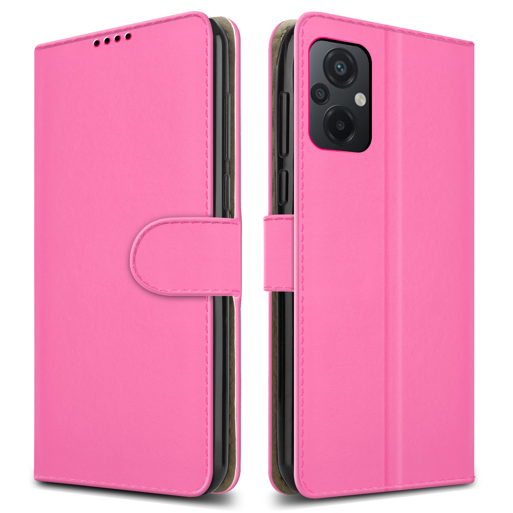 PIXFAB For Xiaomi Poco M5 Leather Phone Case, Magnetic Closure Full Protection Book Folio Design, Wallet Case Cover [Card Slots] and [Kickstand] For Xiaomi Poco M5 - Pink