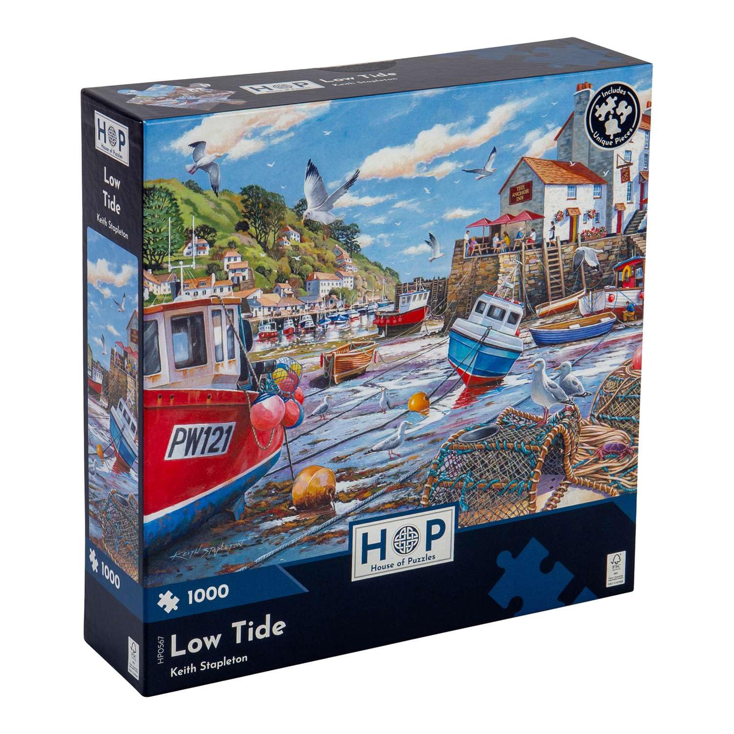 The House of Puzzles - Low Tide Jigsaw - 1000 Piece Jigsaws For Adults, Artist Illustrated, Scenic Landscape, Deluxe Puzzle Gifts