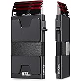 SEMORID Slim Aluminum Card Holder Wallet for Men, Durable Expandable Backplate, RFID Blocking Minimalist Metal Pop Up Wallet, Holds 12+ Cards Plus Cash (Black)