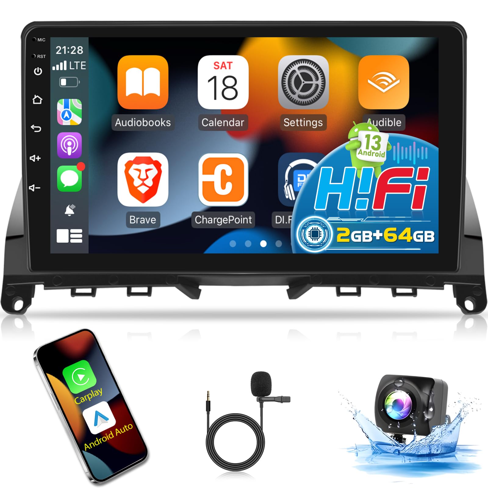 [2G+64G] Car Radio for Mercedes Benz C Class W204 2006-2011, 9 inch Android Touch Screen W204 Stereo, HiFi Audio/Carplay/Android Auto/1080P/Bluetooth/WiFi