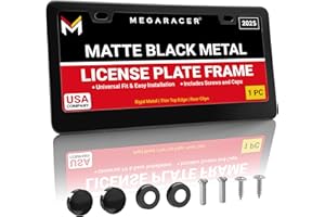 MEGA RACER Matte Black License Plate Frame Holder | Metal License Plate Cover for Car Plate Frames | Car License Plate Frames Black Licence Plate Frame Holder Rear | Porta Placas Para Auto Car Tag Frame | 1 Pack