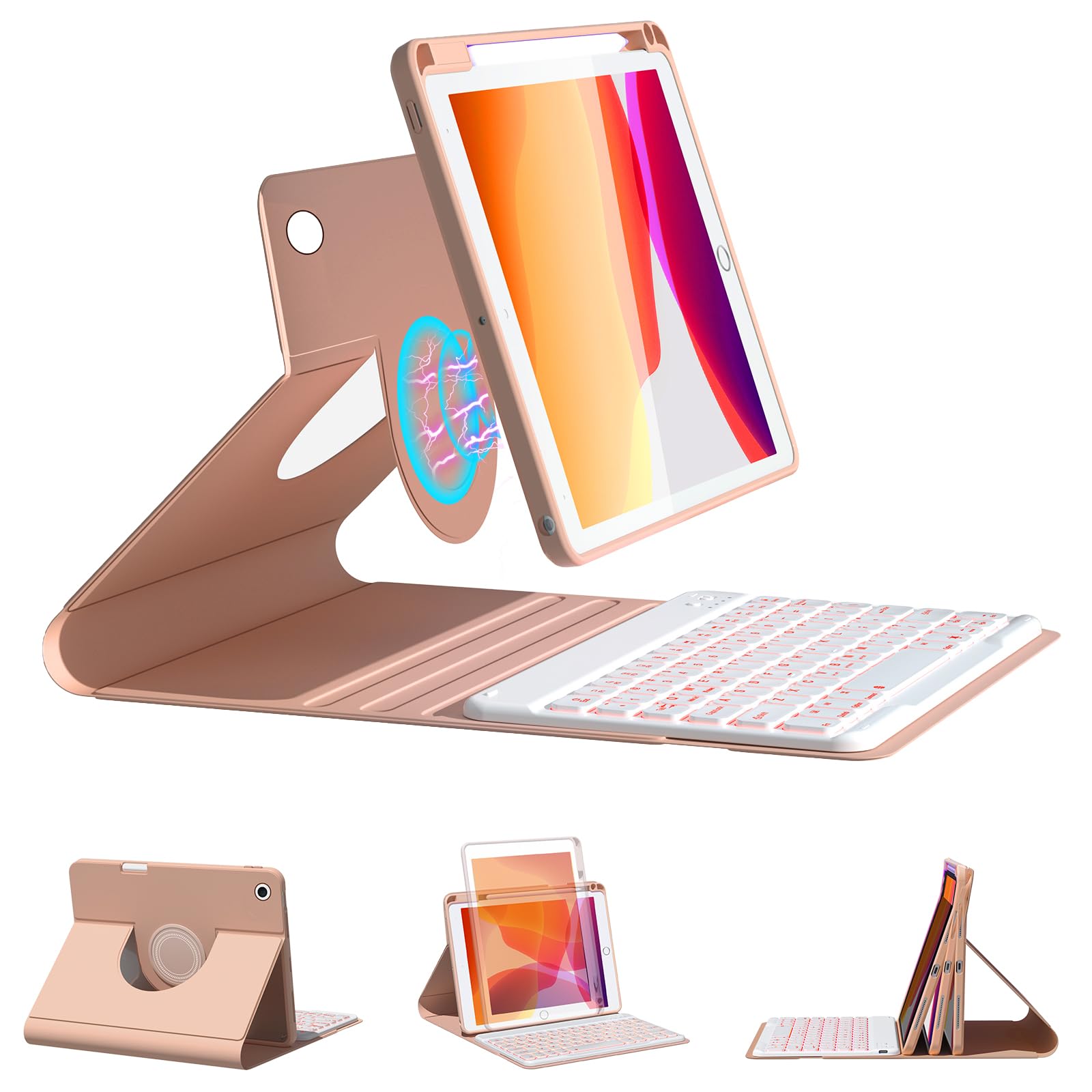 Photo 1 of BOBOLEE 9th Generation Case Keyboard for iPad 10.2 Inch 8th 7th Gen., Wireless Detachable Backlit Keyboards, Adjustable Vertical Horizontal Rotatable Shell Clear Cover, Built-in Pen Holder