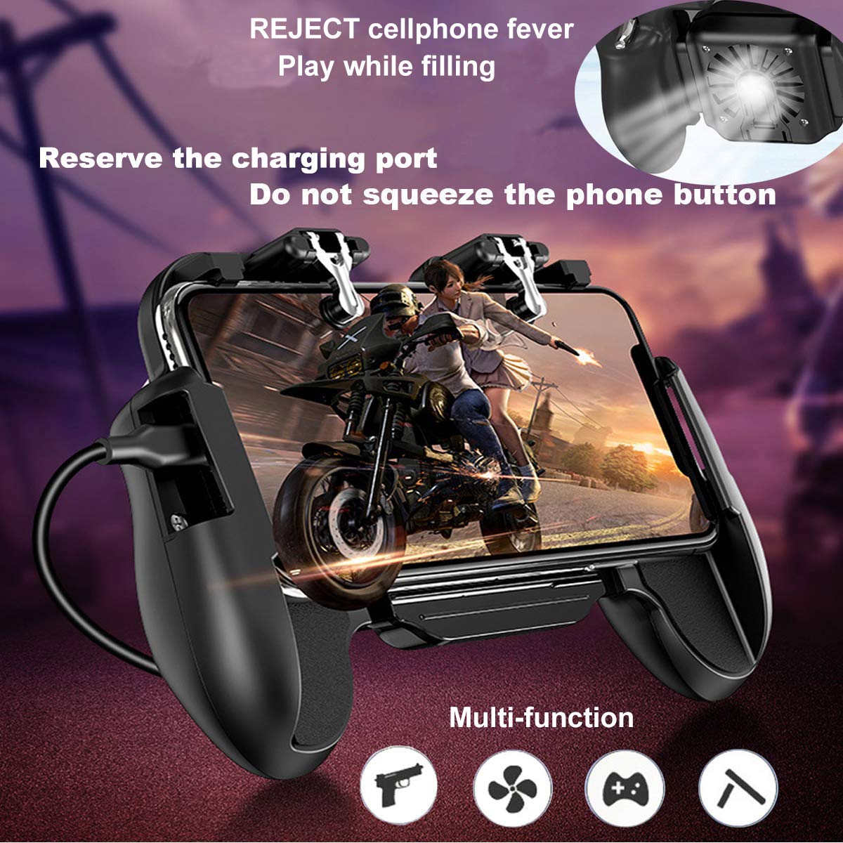 YZmoffer Portable Game Controller Mobile Game Trigger Cooling Fan Mobile Joystick Power Charger Gamepad, L1R1 Aim and Shoot Trigger Joystick Upgraded Version for iOS Android 4.5-6.5inch