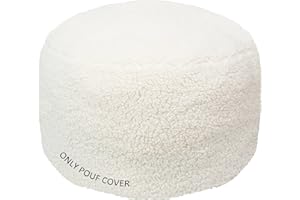 GLAXYFUR Unstuffed Ottoman Pouf Cover,Sherpa Fleece Faux Fur Foot Stool, 20x12 Inches Storage Solution, Floor Bean Bag (No Filler),Foot Rest for Living Room, Bedroom, Cover ONLY (Sherpa, White)
