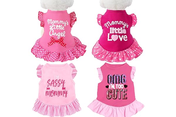 XPUDAC 4 Pack Pet Dog Dress Dog Clothes Girl Puppy Shirt Yorkie Clothes Cute Doggie Dress Pet Apparel for Small Dogs and Cats