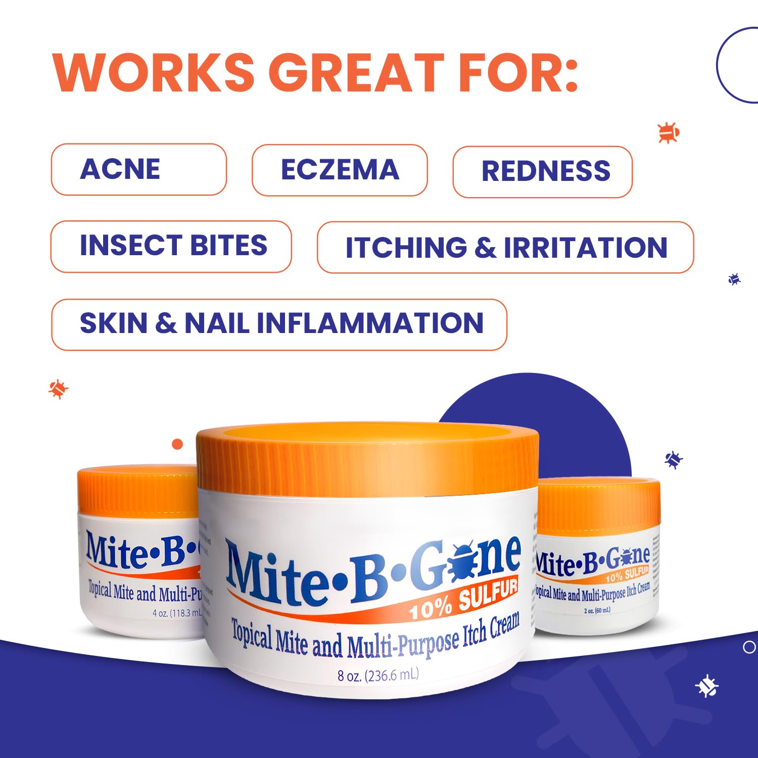Mite Cream & Bite Relief - 10% Natural Blend Sulfur Cream for Multi-Purpose Bites, Redness, Itching, & Irritation | Safe for Kids and Adults | Fast & Effective for All Skin Types| 2oz