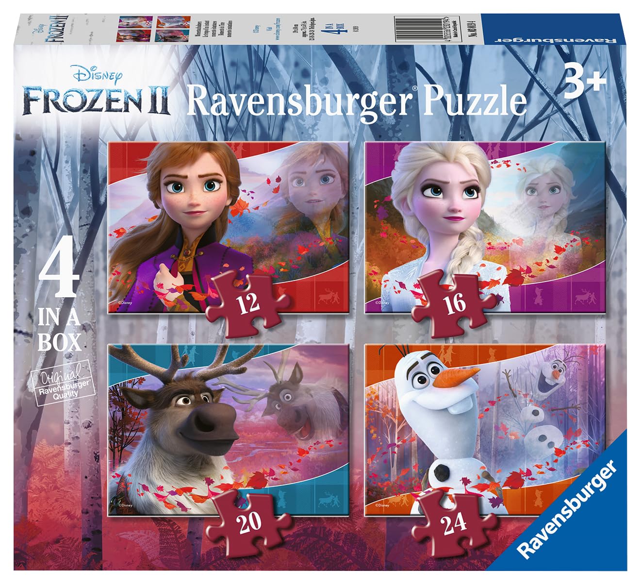 Ravensburger Disney Frozen 4 in a Box Jigsaw Puzzles for Kids Age 3 Years and Up – 12, 16, 20 & 24 Piece Puzzles, Preschool Learning Toy, Educational Puzzle Set, Gift for Boys & Girls