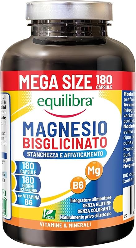 Magnésium Bisglycinate, 180 Gélules, 250mg, Avec Vitamine B6, Format 6 Mois, Vegan, pour Réduire la Fatigue, Système Nerveux et Fonction Musculaire, Sans Gluten